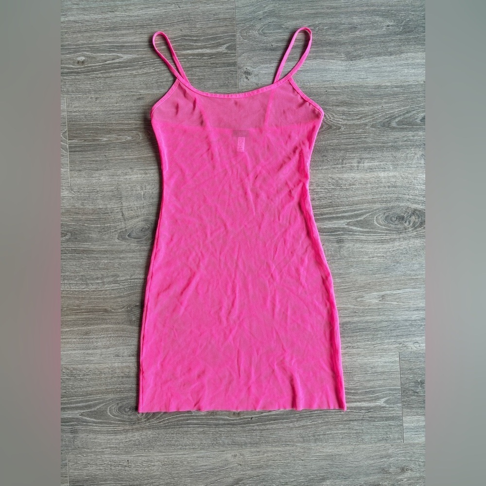 Hot pink mesh see through dress